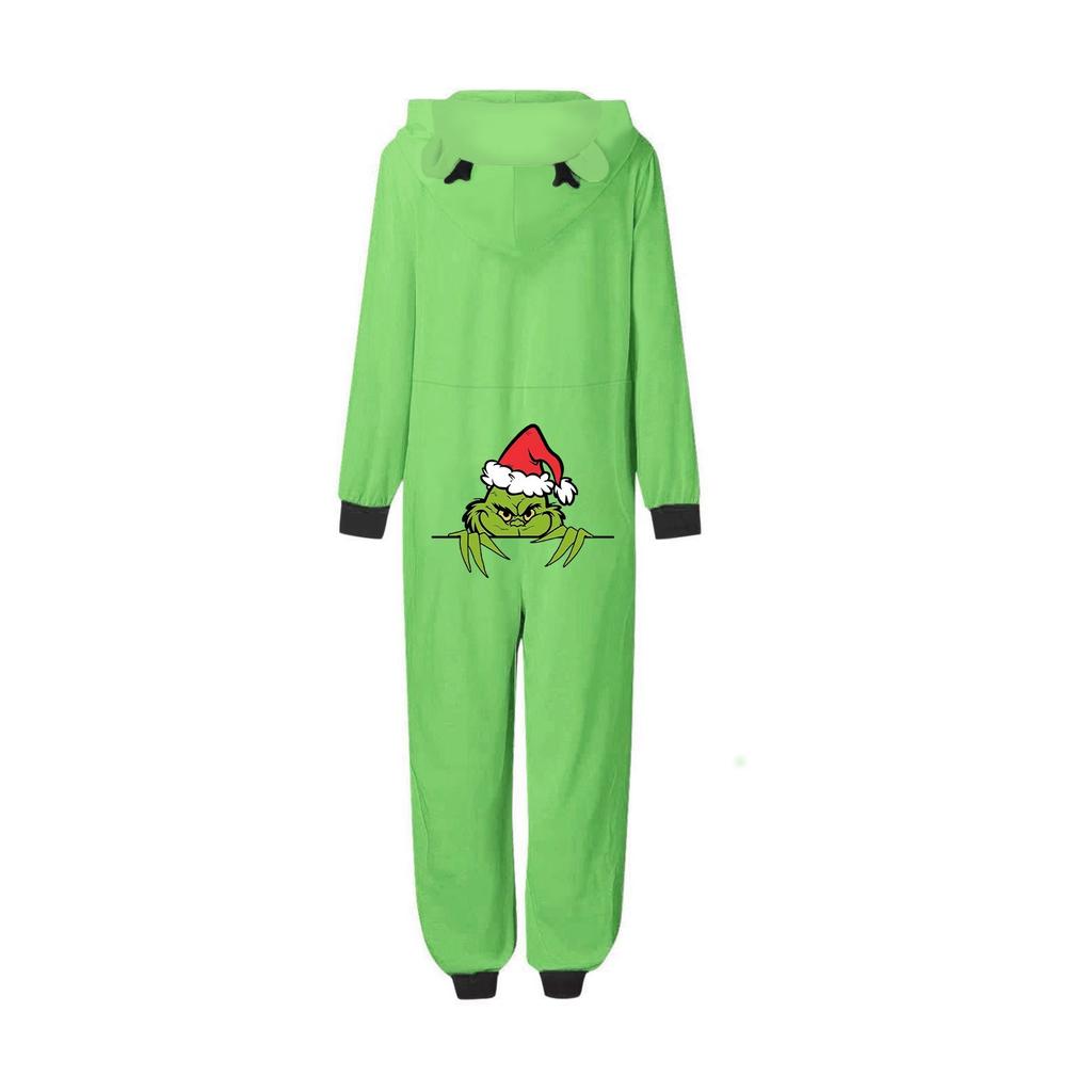Christmas Printed Family Matching Hooded Long Sleeved Zippered Hooded  Jumpsuit Set