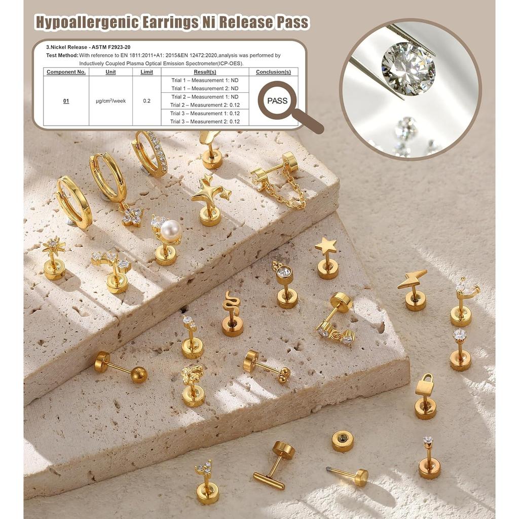 Bobisty 1 Par de Brincos para Orelhas Sensíveis Brincos de Aço Cirúrgico para Mulheres Delicado Stud de Orelha com Parte Traseira Plana Argola Cartilagem