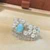 925 Silver-plated High-end Blue Sea Pattern Gemstone Wide-faced Pearl Ring Women's Gold Index Finger Ring Niche Design