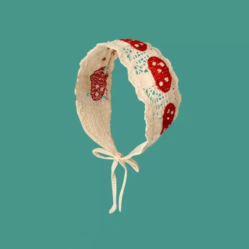 

Vintage Crochet Mushroom Hair Bands Mushroom Pattern Knit Fabric Knitted Headband Hollow Cartoon Design Knitted Hair Scarf бежевый