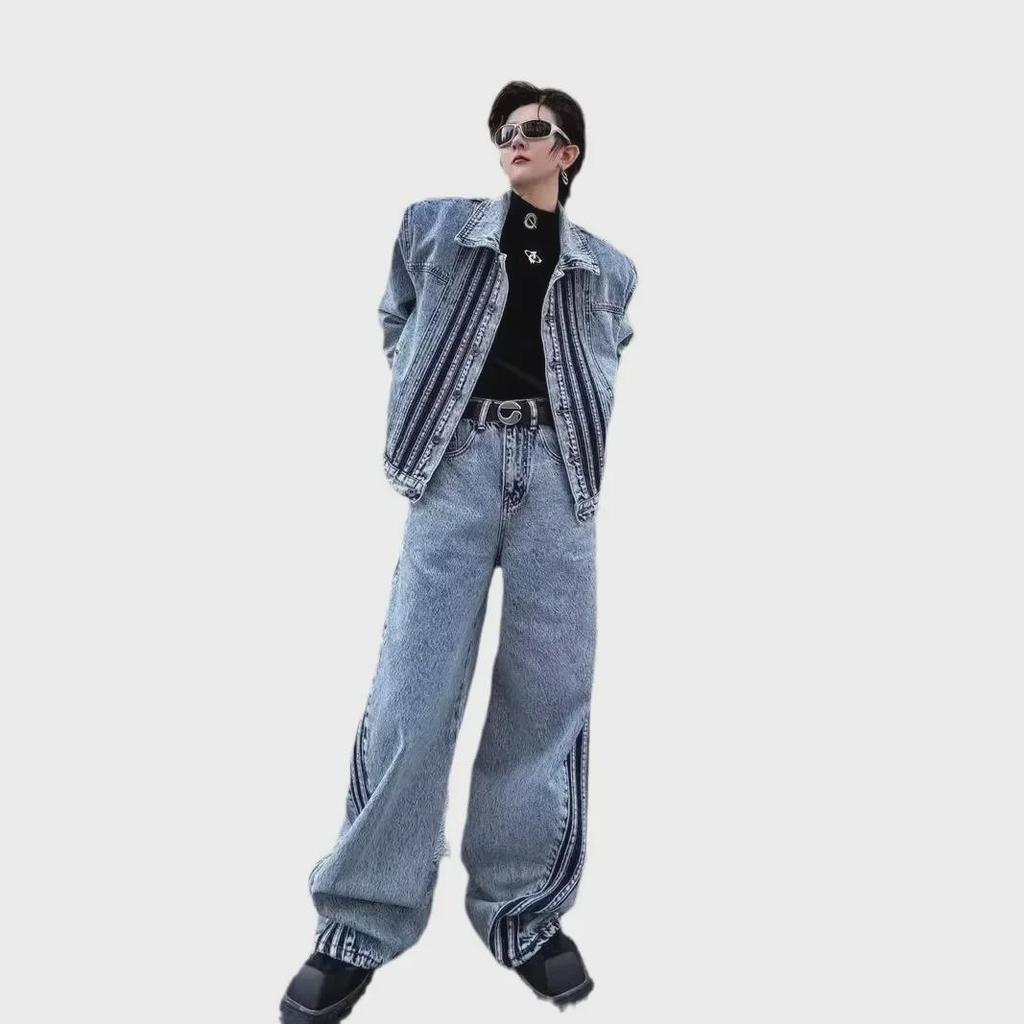 "Unisex Vintage Washed Denim Suit: High-End, Trendy, Versatile Casualwear"