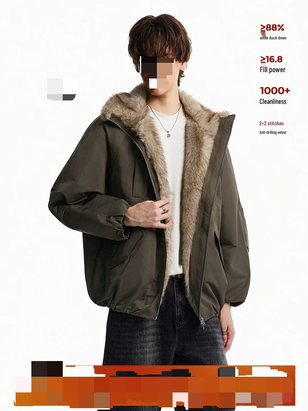 

Unisex American Retro Snow Eagle Fur Collar Winter Cotton Jacket: Trendy, High-End Feel XL зелений