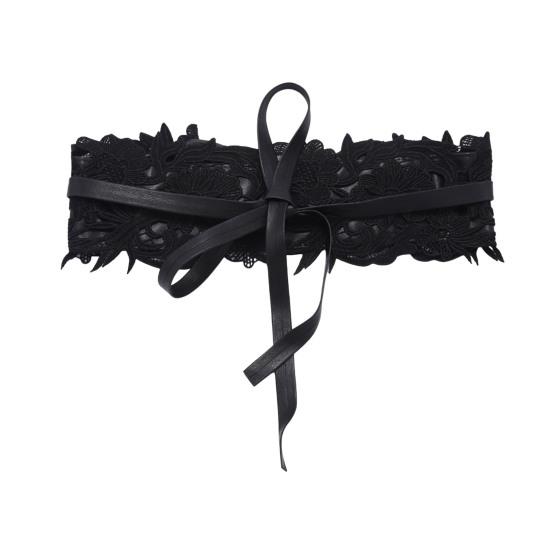

Женский пояс с вышивкой, кружевом, цветком, бантом, шнуровкой, однотонный пояс, искусственный кожаный ремень, платье, пальто, куртка, аксессуары чёрный