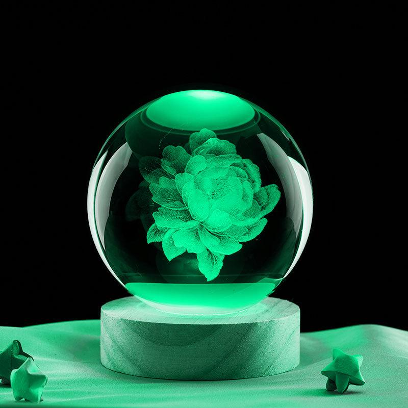Peony 3D Crystal Ball Night Light - Creative Ornament & Birthday Gift for Qixi Festival