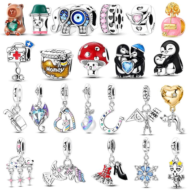 Copper Happy Puppy Lucky Charms Bead Cz Zirconium Bear Blue Elephant Love Dangle Fit Original Bracelet Diy Jewelry