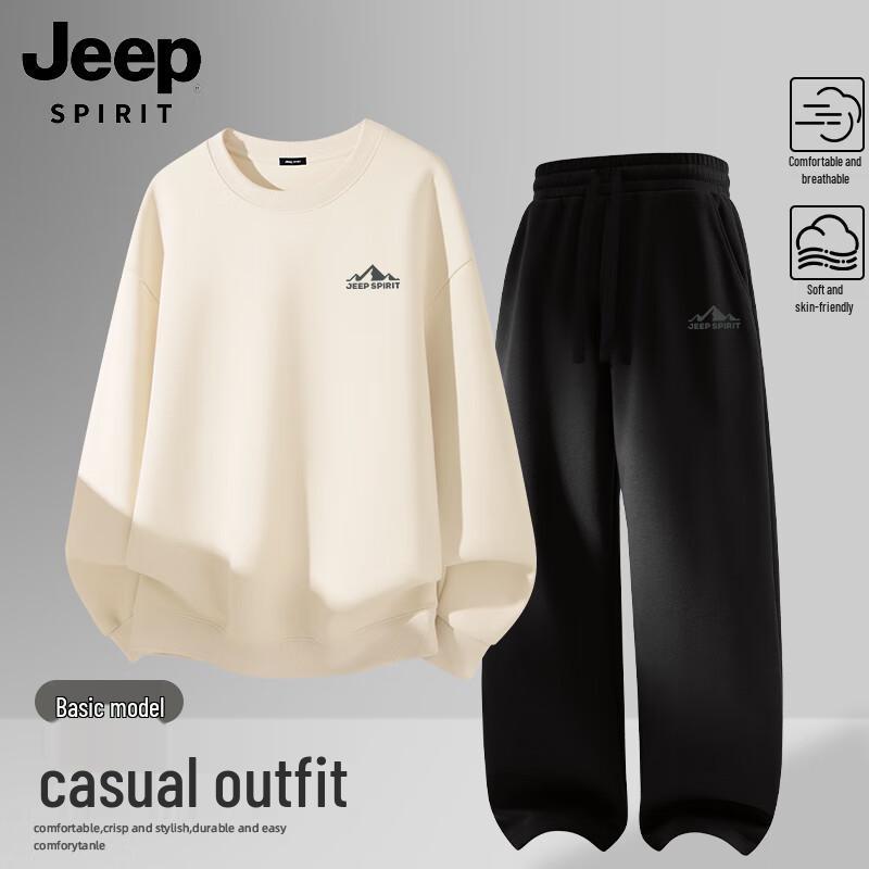 

JEEP SPIRIT Men s Hoodless Sweatshirt & Casual Pants Set