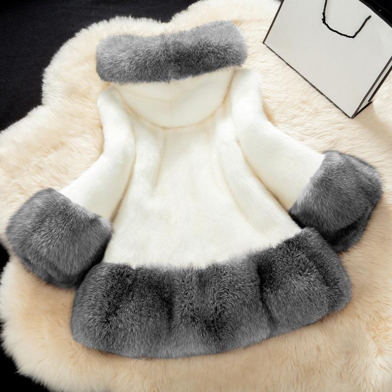 Faux fur jacket imitation mink women's jacket imitation fox fur collar hooded medium and long artificial fur