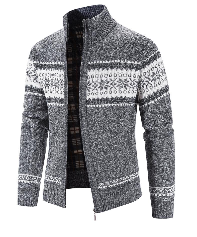 Stylish Men's Zip-Up Sweaters Warm Thick Knitwear with Color Blocking and Casual Design for Autumn and Winter