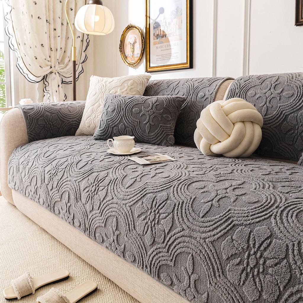 New Cream Style Thick Sofa Cover Fabric Anti Slip and Warm Straight Row Sofa Cushion Modern and Simple Style Autumn and Winter