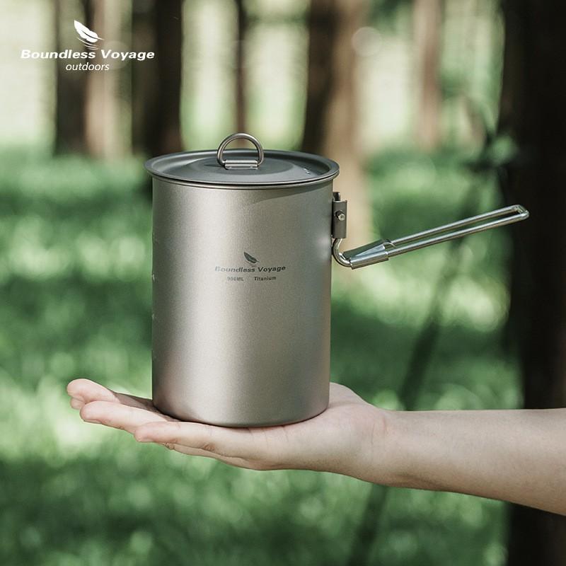 Mini Pentola da Cucina in Titanio Campeggio Escursionismo Zaino Uso Esterno 900ml Monostrato Non Rivestita Leggera Stoviglie