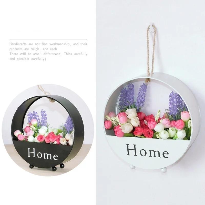New Nordic Wrought Iron Wall Hanging Floral Basket Round Flower Pot Wall Mount