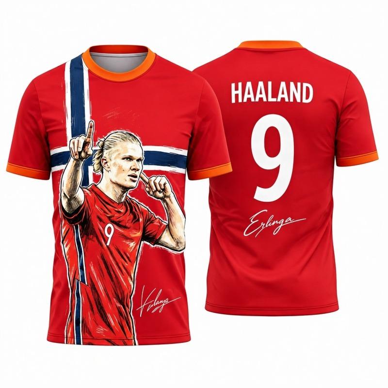 Erling Haaland Nr. 9 Fußballtrikot Norwegisches Fußball-T-Shirt Herren Sport-T-Shirt Kurzarm Oberteile Herren Damen T-Shirt 4XL