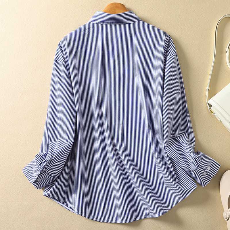 Artistic Style Striped Loose Comfortable Cotton Linen Shirt for Women's Early Spring Commuting Long Sleeved Shirt Blouses & Shirts