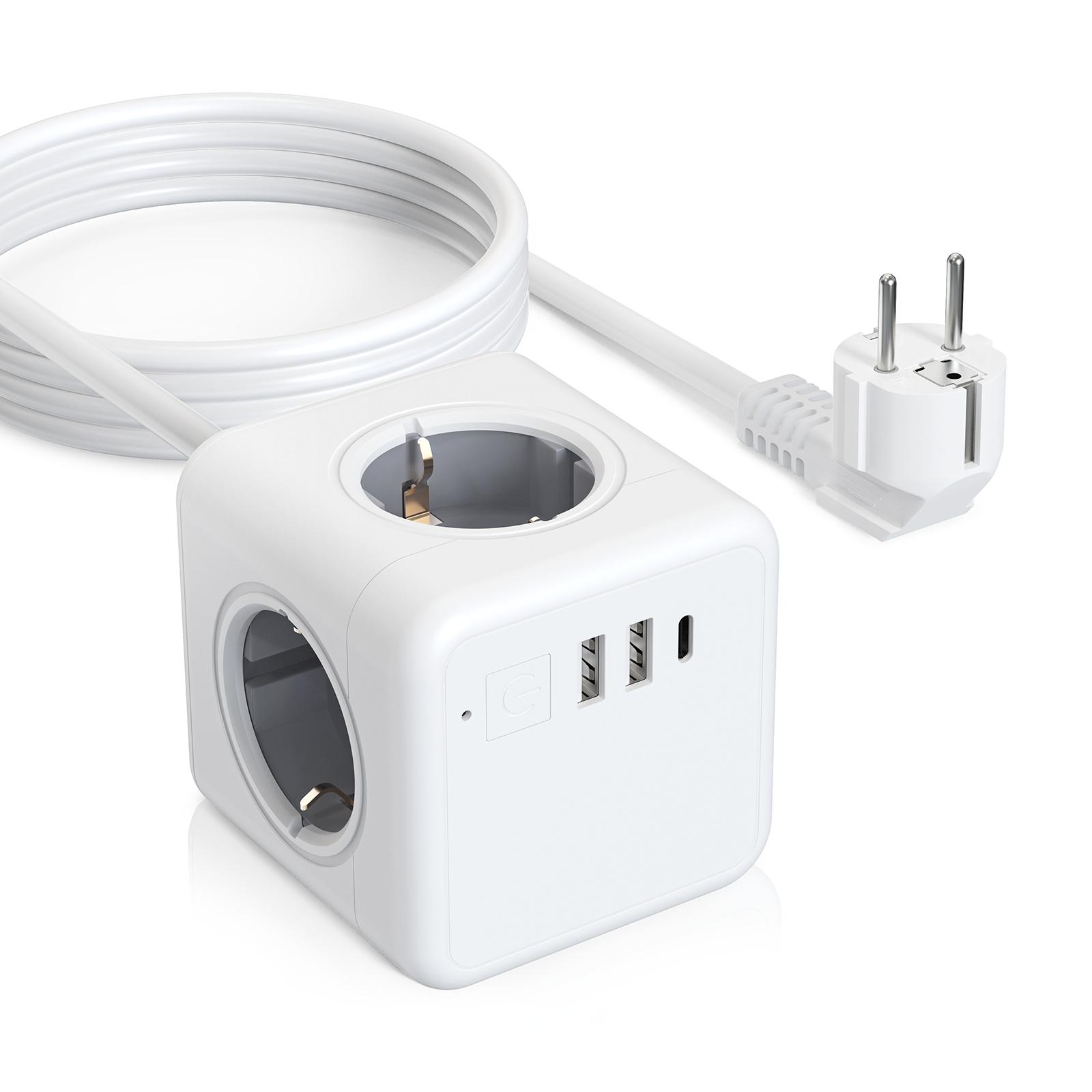 

Швидкий USB-зарядний пристрій EU Plug Подовжувач з портами USB та Type C, Настільна електрична розетка, 4 розетки живлення, Кабель 1,4 м для дому 220-250V&EU Plug&4 білий