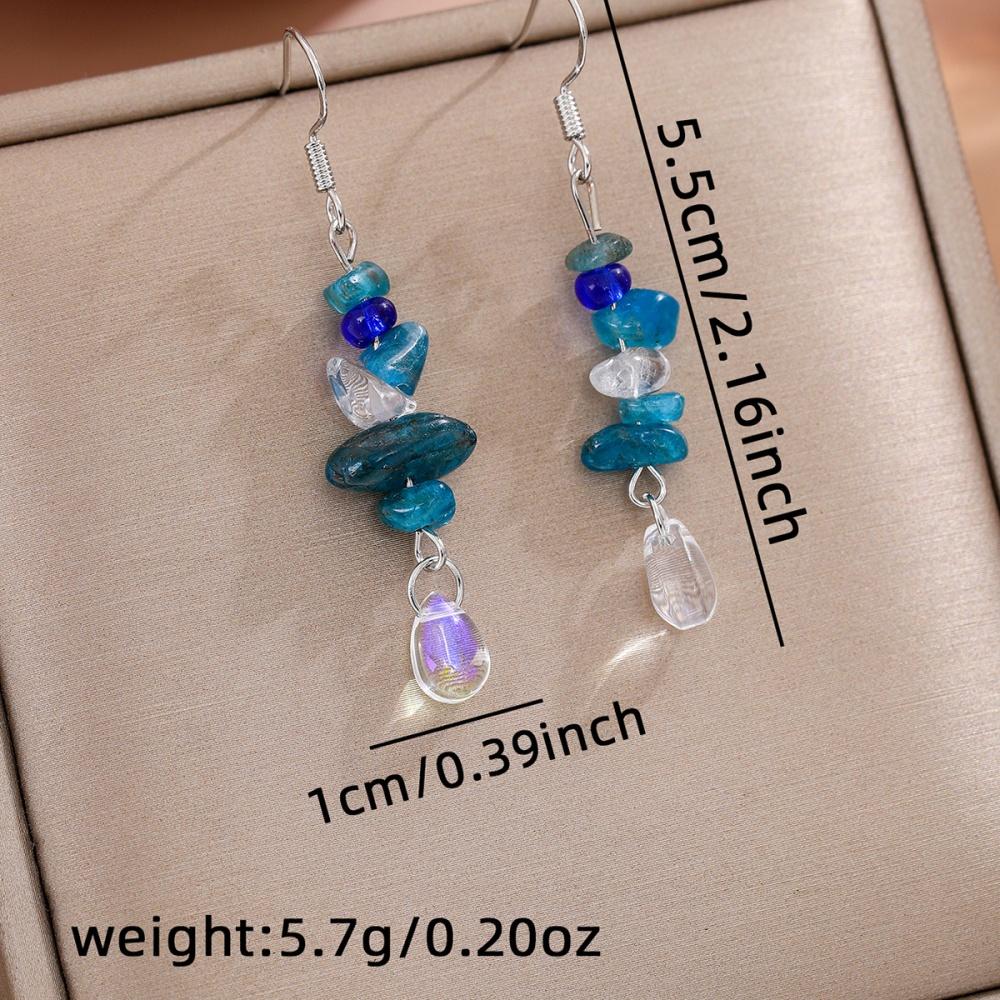 Summer high-end irregular blue gravel earrings design sense, small and fresh bead water droplet earrings for women