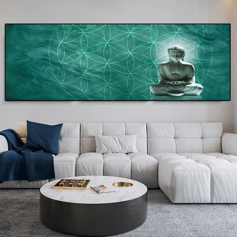 Buddha Statue Pictures Canvas Painting Figure Bamboo Water Lotus Posters and Prints Wall Art for Living Room Home Decor No Frame