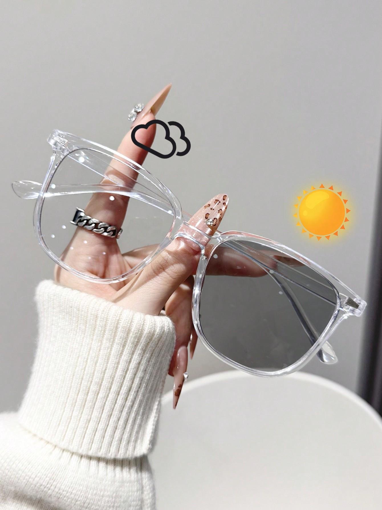 

1PC Classic Fashion Square Plastic Frame Photochromic Glasses For Outdoor Daily Life Simple Style Eyewear Accessories.