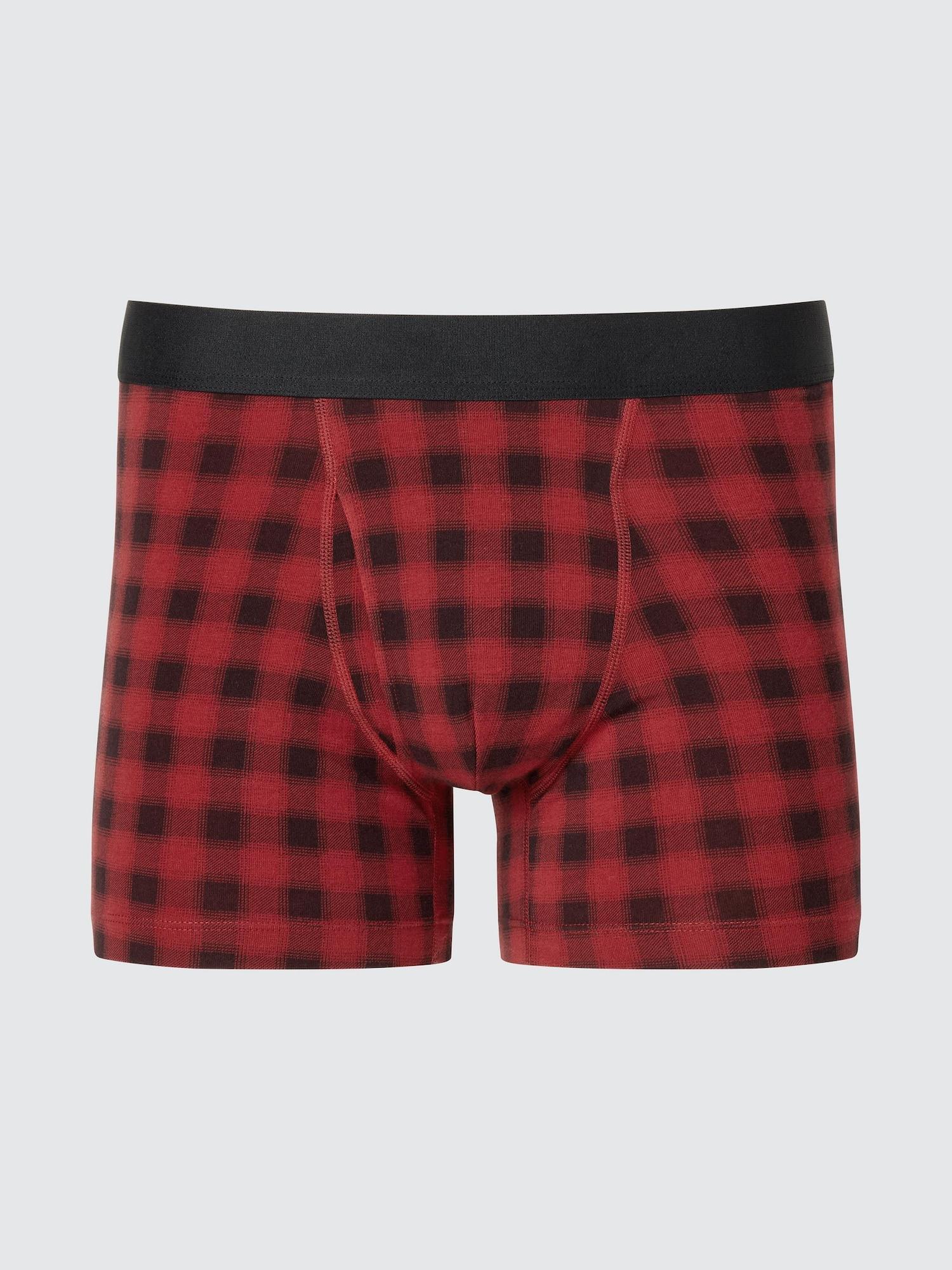 Хлопковые боксеры Uniqlo с омбре-клеткой 17 RED/MEN M black