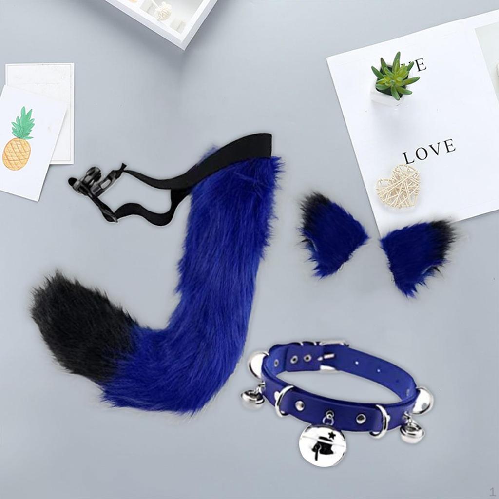 Ears and Tail Set Cosplay Costume Gift PU Leather Neck Choker for Stage Shows Halloween Carnival