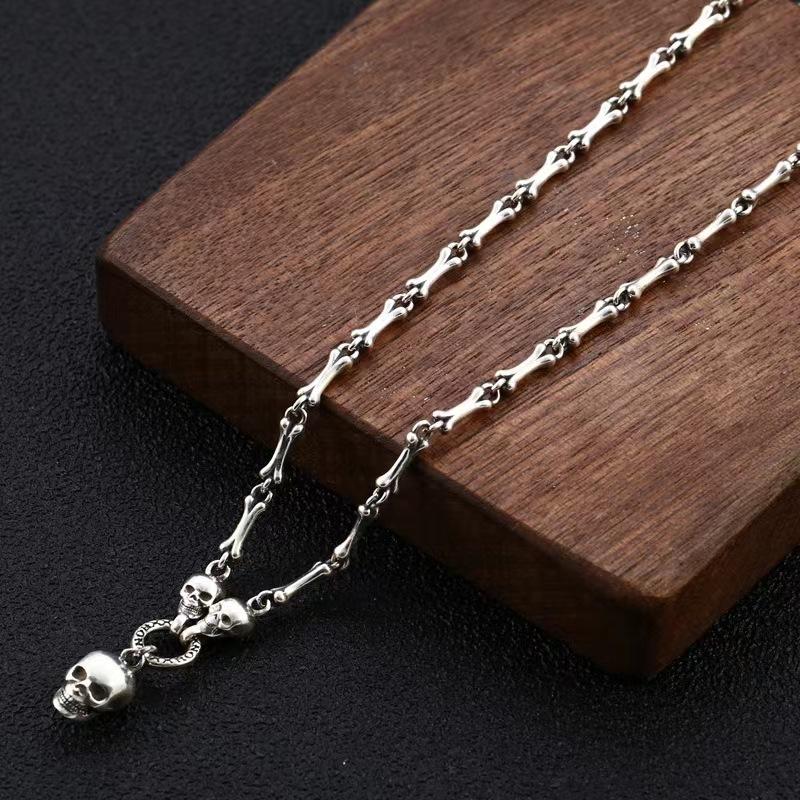 Collana con Catena Teschio in Argento Sterling S925 Gotica Punk Vintage per Uomo Donna Hip Hop Party Gioielli Accessori