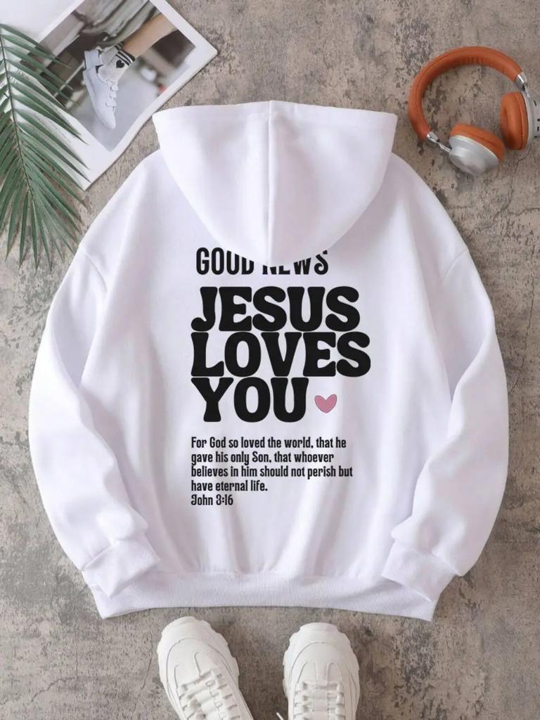 Autumn Mens Hoodies Good News Jesus Loves You Printing Pullovers Loose Pocket Warm Comfortable Sweatshirts Street Clothing