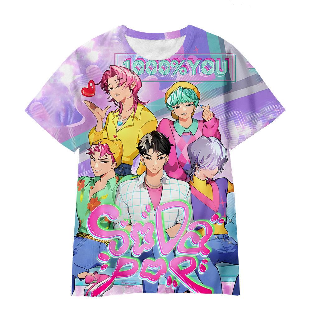 New K-POP Demon Slayer Girl Group Boy Group 3D Digital Print Casual Loose T-Shirt Children's Clothing Top