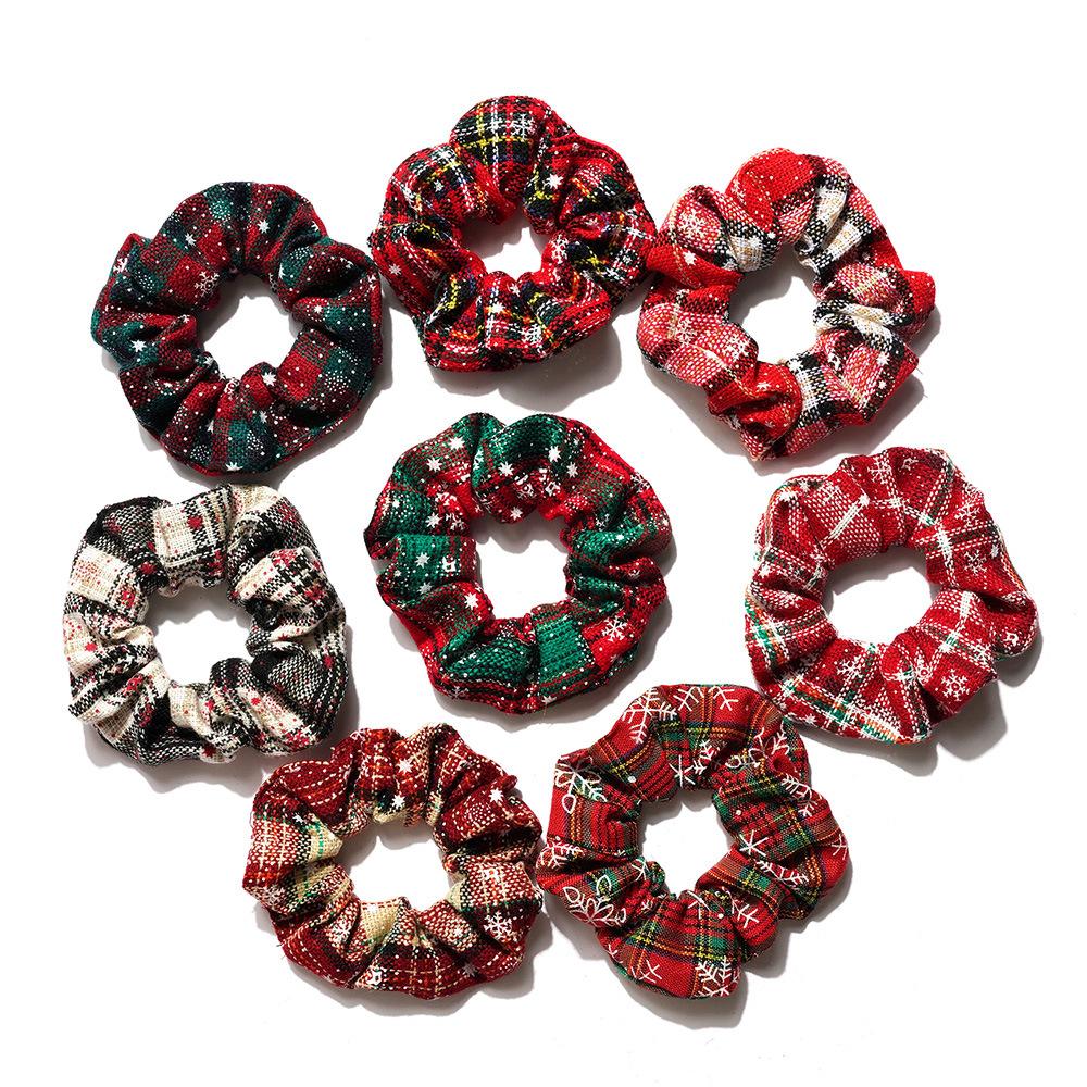 Wind Christmas Pig Large Intestine Ring, Christmas Hair Accessories Plaid Hair Band Head Flower Women'S Headdress