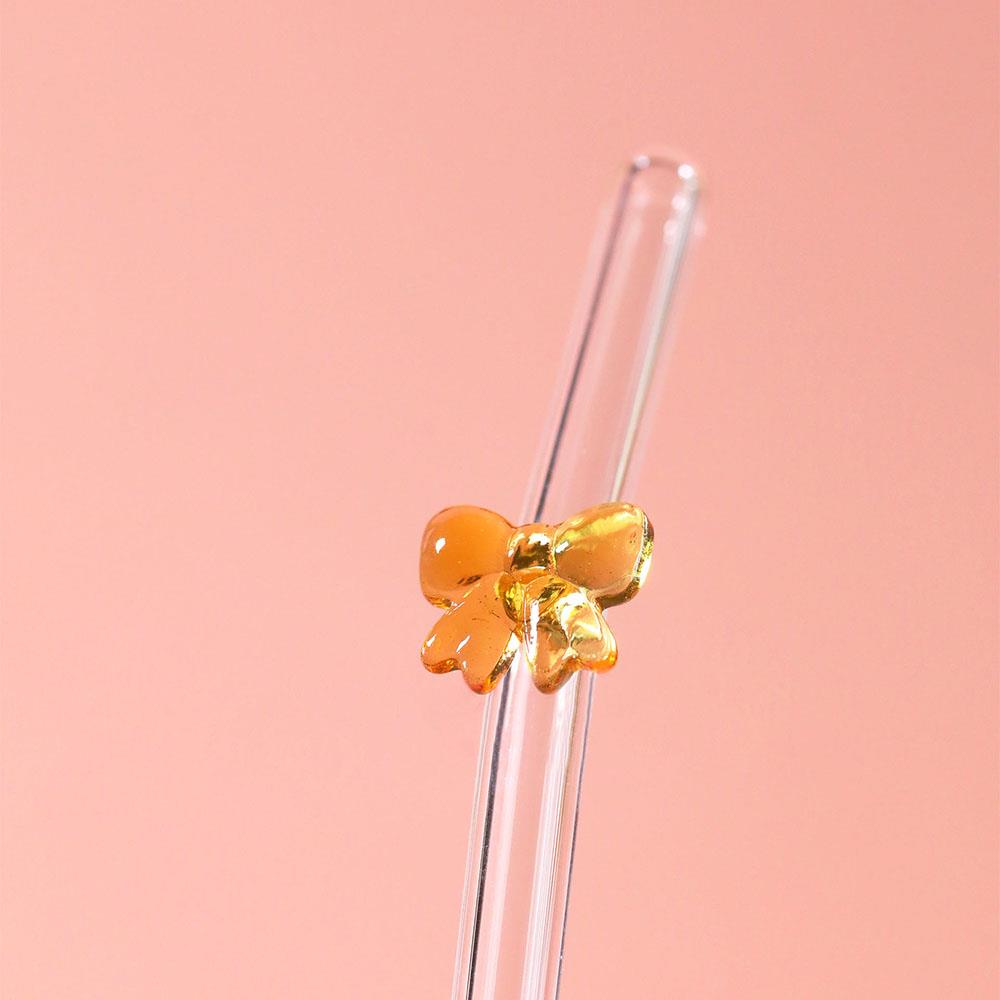 Bow Shaped Glass Straw Cute Mini Bow Long Straw Colorful Butterfly Bow Juices Straws Reusable Heat Resistant Glass Straws жёлтый