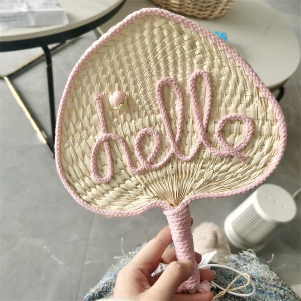Handmade Bamboo Weaving Fan Cute Decorative Craft Fan Hand Cranked Pu Fan  Dormitory