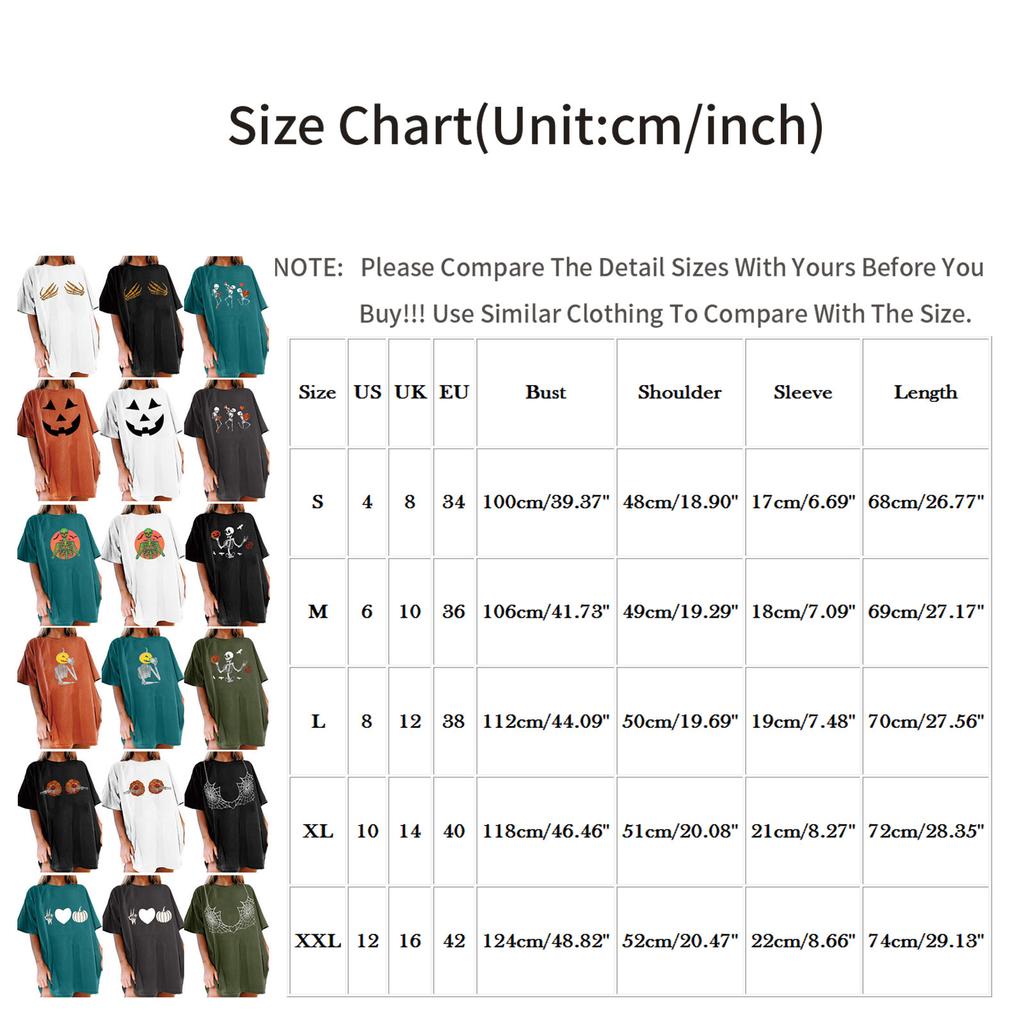 Women's Loose Blouse Round Neck Short Sleeve Halloween  Print T-shirt Top