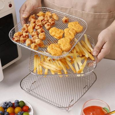 Nieuw Stapelbaar Airfryer Rek Anti-aanbak Airfryer Bakplaat Roestvrij Staal Grillrek Grillmand voor Keukengadgets