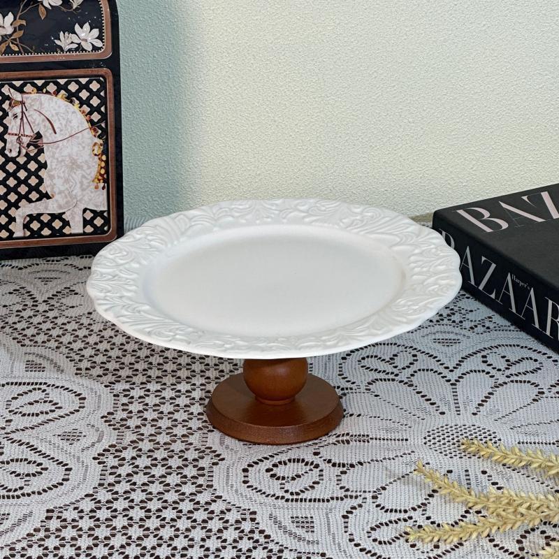 Ruhan Retro Rattan Flower High-Footed Dinner Plate Set