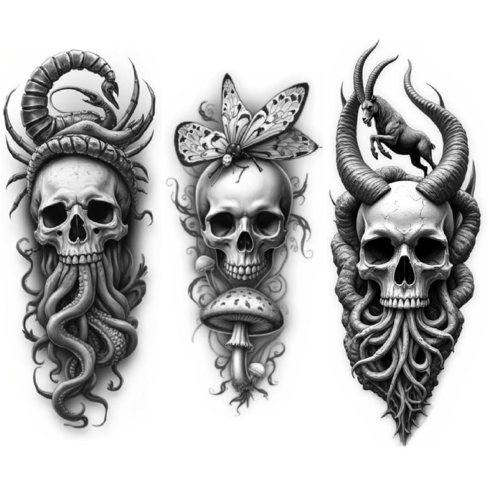 3pcs Temporary Tattoo Realistic Temporary Tattoos Spider Skull Tattooed Arm Dark Artwork For Adults Men Arms