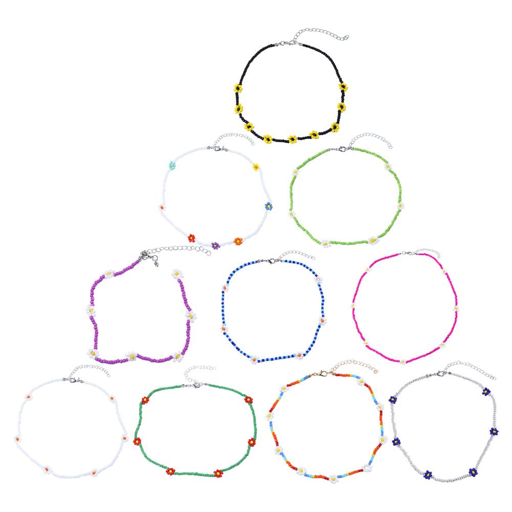 

Vacation Short Jewelry Gift Women Necklace Flowers Beaded Necklace Clavicle Necklace Bohemia Choker