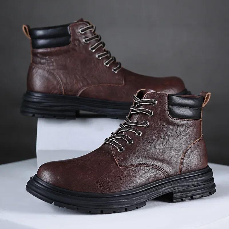 2025 New Men Boots British Style Genuine Leather Mens Casual Boots Wear-resistant Male Platform Shoes Hot Sell Botas Para Hombre