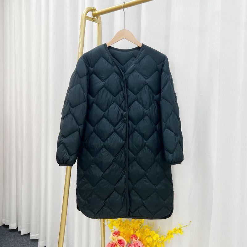 Autumn and winter new light down jacket women's medium and long collar long collarless liner jacket