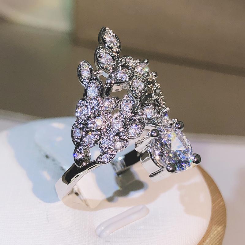 Vintage White Gold Color Crystal Zirconia Finger Rings 925 Silver for Girl Trendy Wing Shape Party Women Jewelry Gift