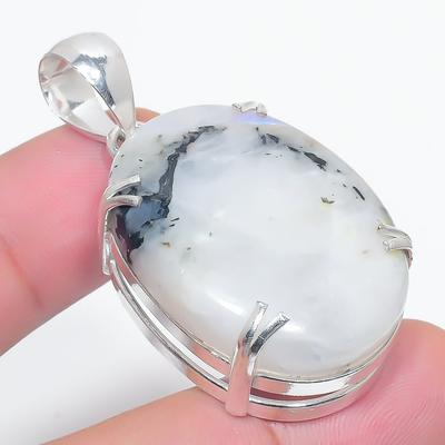 Natural Rainbow Moonstone Gemstone 925 Sterling Silver Pendant 1.85" D7i11