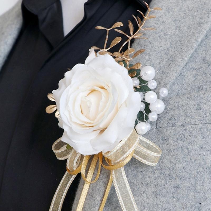 Pack of 6 Silk Rose Flower Brooch/Bracelets Elegant Bridal Jewelry Stylish Wedding Party Accessories for Bridesmaids