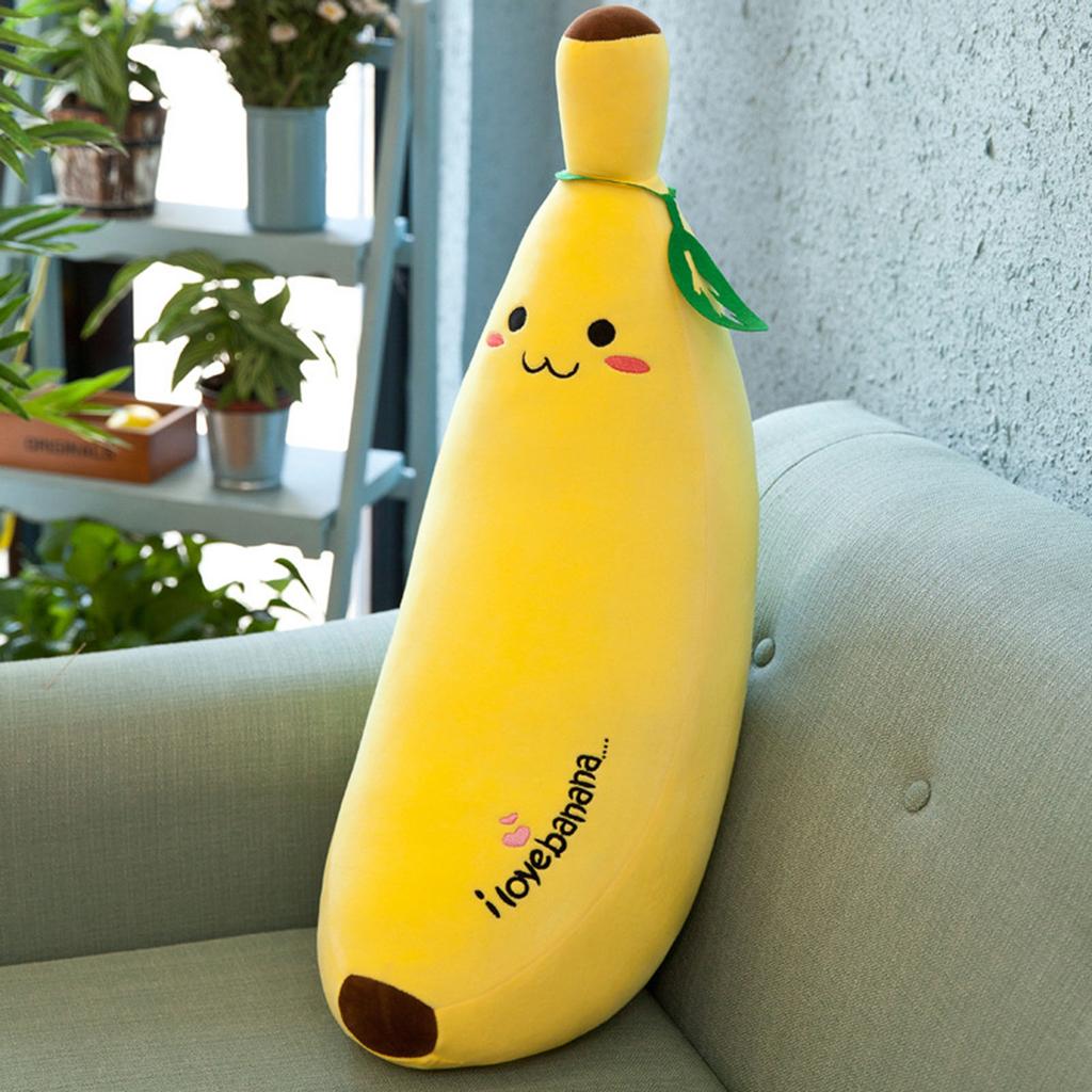 Pernă Moale de Pluș cu Fructe 80cm Pernă Mare Realistă de Banană cu Bumbac de Cristal Elastic Pluș Cadou Anul Nou Ziua Îndrăgostiților