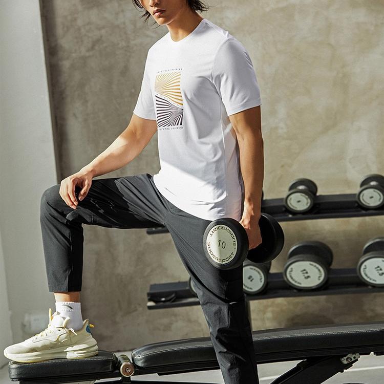 Anta Running Series Printed Letter Crew Neck Pullover Short Sleeve T-Shirt Men Tops Pure-White 152217104-2