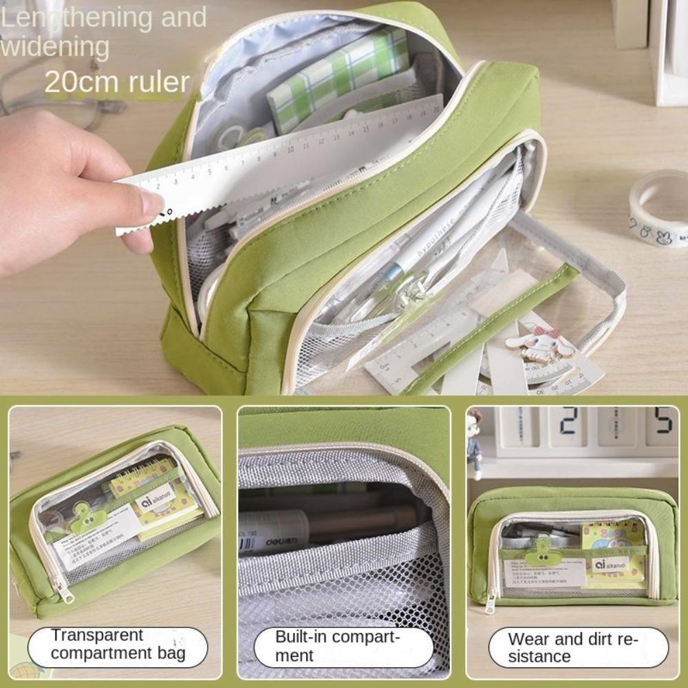 Large Capacity Stationery Box Double Layers Pencil Bag Cute Transparent Pencil Case Student