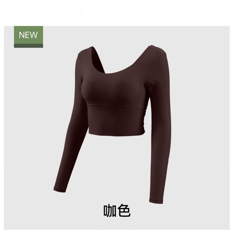 Womens Long Sleeve Yoga Top With Built-in Support Padding Slim Fit Quick-Dry Sports Bralette Winter Workout