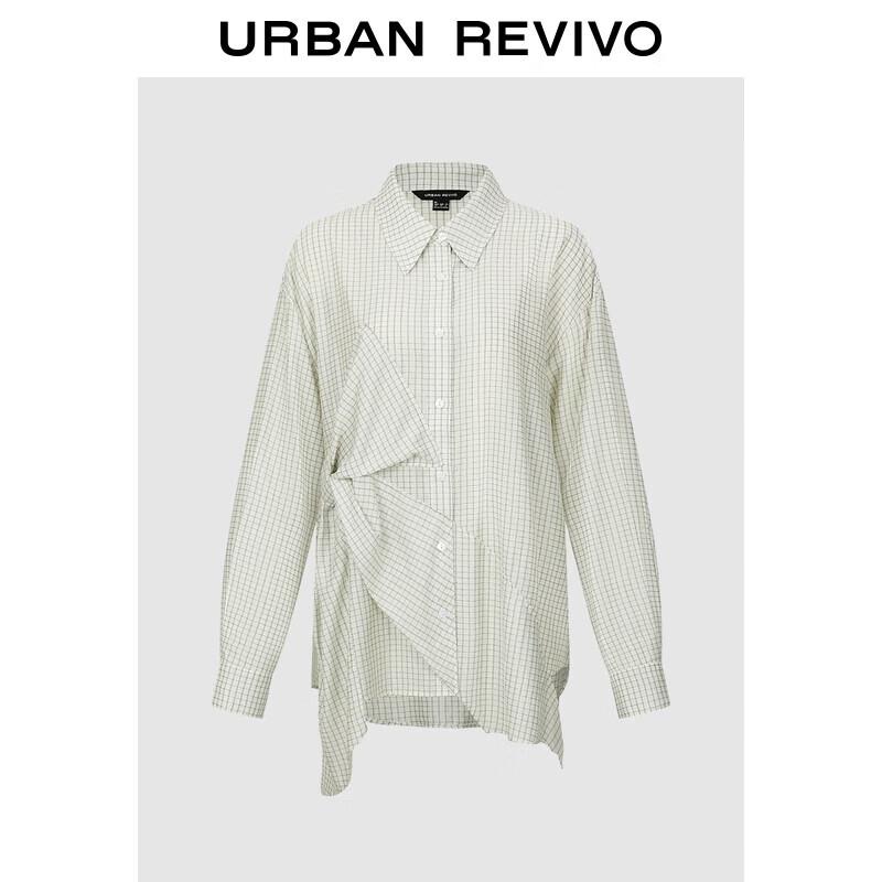 UR Women s 2025 Autumn Plaid Irregular Design Long-Sleeved Shirt S