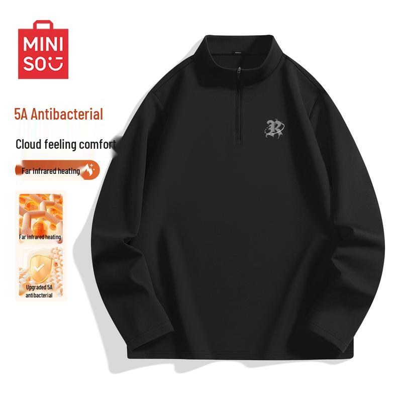 MINISO Men s Fleece-Lined Stand Collar Long Sleeve Tee L