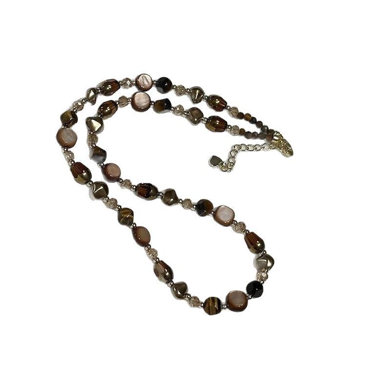 Maillard Tiger's Eye Brown Pearl Beaded Necklace - High-End Women's Sweater Chain for Autumn/Winter 2025