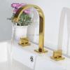 Deck Mounted Gold Waterfall Basin Faucet Dual Square Handle 3 Holes Sink Mixer Style Bathroom Faucets