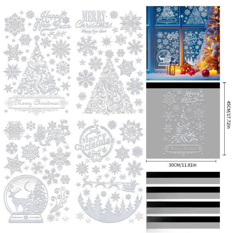 

Рождественские стеклянные двери, украшенные снежинками, оконные украшения торгового центра и праздничные наклейки