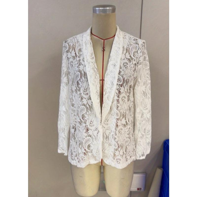 Spring Summer Fashion Lace Women Shirt Jacket Solid Color Loose Elegant Hollow Out Thin See Through Office Blouse Short Coats Female Casual Clothing