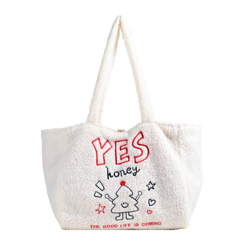 

Стильная вышитая двусторонняя сумка-тоут для женщин из плюшевой ткани модных цветов OffWhite